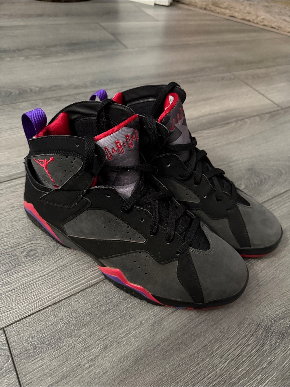 Jordan Men’s Sneakers Black Gray with Red and Purple Accents